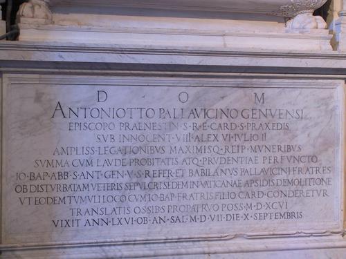 Antoniotto Pallavicini, Grabmal S. Maria del Popolo, Inschrift