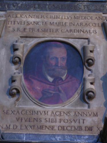 Alessandro Crivelli, Grabmal S. Maria in Aracoeli, Portrait und Inschrift