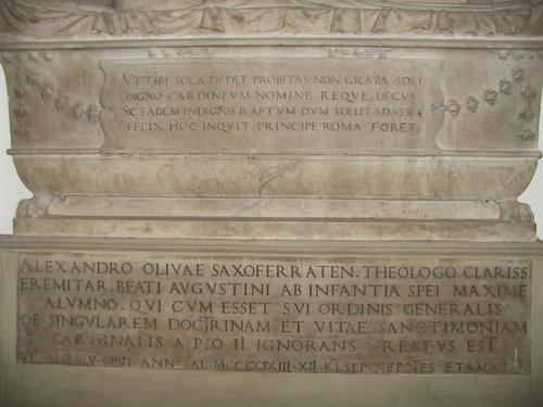 Alessandro Oliva Sassoferrato, Grabmal S. Agostino, Inschrift