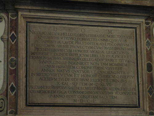 Nicolao Ardinghello, Grabmal S. Maria sopra Minerva, Inschrift