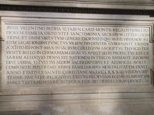 Ausias Despuig de Podio (Ausia di Poggio), Grabmal S. Sabina, Inschrift