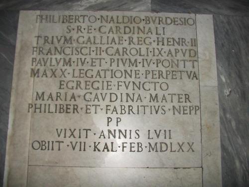 Philibert Babou de la Bourdaisière, Grabmal S. Luigi dei Francesi, Inschrift