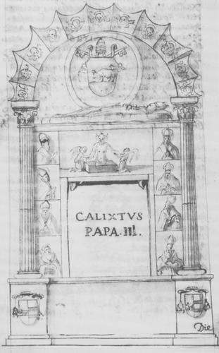 Calixtus III., evtl. Zeichnung ursprüngliches Grabmal S. Maria della Febbre (Giacomo Grimaldi)