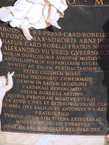 Carlo Bonelli, Grabmal S. Maria sopra Minerva, Inschrift