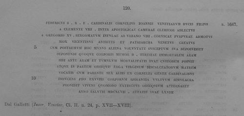 Federico Cornaro (Corner) d. J., Abdruck der ehem. Inschrift im Kappellenboden (Vicenzo Forcella)