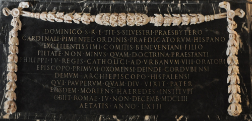 Domenico Pimentel, Grabmal S. Maria sopra Minerva, Inschrift