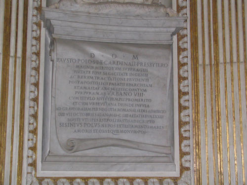 Fausto Poli, Grabmal S. Crisogono in Trastevere, Inschrift
