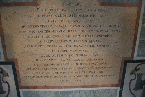 Flaminio Piatti, Grabmal in Il Gesù, Inschrift