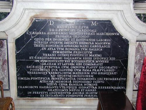 Francesco Adriano Ceva, Grabmal Oratorio di S. Veneziano, Inschrift