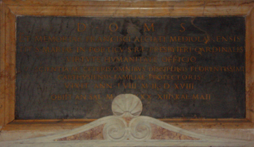 Francesco Alciati, Grabmal S. Maria degli Angeli, Inschrift