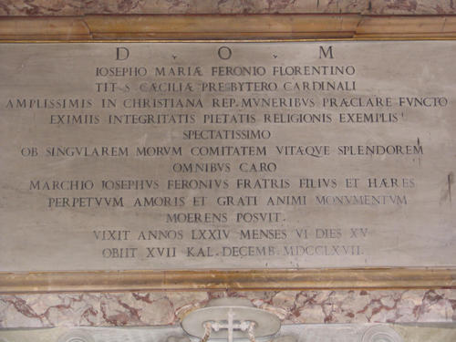 Giuseppe Maria Ferroni, Grabmal S. Cecilia, Inschrift