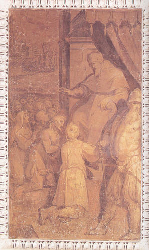 Gregor XIV., Grabmal S. Pietro in Vaticano, Freske links unten