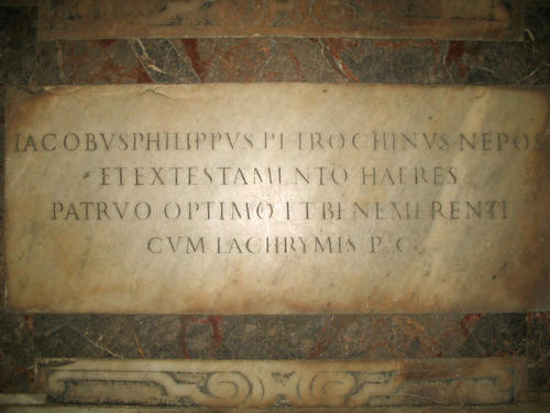 Gregorio Montelbero Petrochino, Grabmal S. Agostino, Bodenplatte, Inschrift