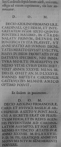 Decio Azzolini (Azzolino) d. Ä., Abdruck der Inschrift des verlorenen Grabmals (Paolo de Angelis)