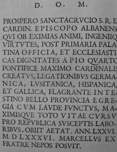 Prospero Santacroce, Grabmal S. Maria Maggiore, Inschrift (Angelis)