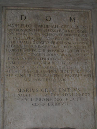 Marcello Crescenzi, Grabmal S. Maria Maggiore, Inschrift