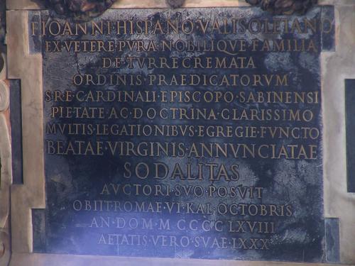 Juan de Torquemada, Grabmal S. Maria sopra Minerva, Inschrift