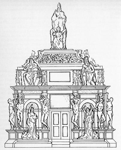 Julius II., Zeichnung Grabmal, Rekonstruktion der Schmalseite (Horst Bredekamp)