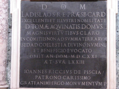 Ladislao d'Aquino, Grabmal S. Maria sopra Minerva, Inschrift