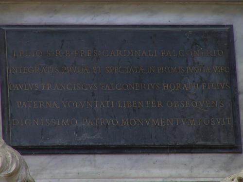 Lelio Falconieri, Grabmal S. Giovanni dei Fiorentini, Inschrift