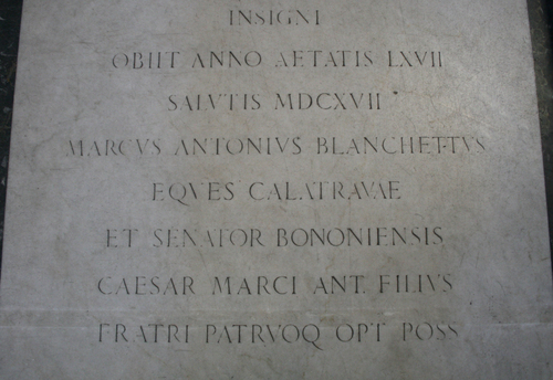 Lorenzo Bianchetti, Grabmal in Il Gesù, Inschrift, Teil zwei