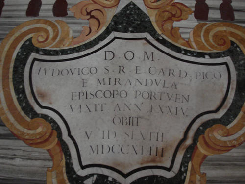 Ludovico Pico della Mirandola, Grabmal SS. Nome di Maria, Inschrift