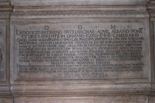 Ludovico Scarampi, Grabmal S. Lorenzo in Damaso, Inschrift