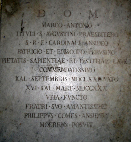 Marcantonio Ansidei, Grabmal S. Agostino, Inschrift