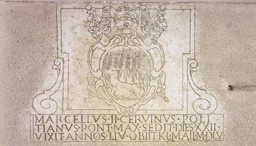 Marcellus II., Grabmal S. Pietro in Vaticano, Inschrift