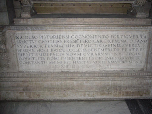 Niccolo Forteguerri, Grabmal S. Cecilia, Inschrift