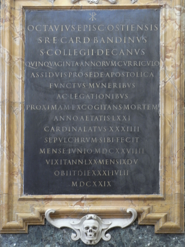 Ottavio Bandini, Grabmal S. Silvestro al Quirinale, Inschrift