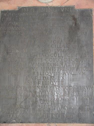 Paolo Camillo Sfondrato, Grabmal S. Cecilia, Inschrift