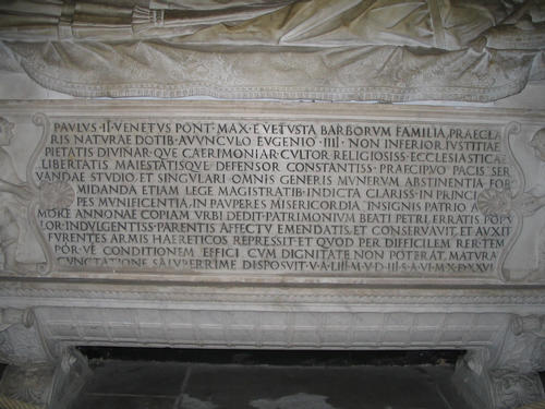 Paul II., Grabmal S. Pietro in Vaticano, Inschrift Sarkophag