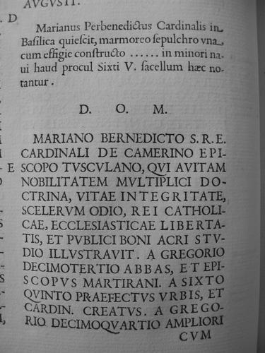 Mariano Perbenedetti, Grabmal S. Maria Maggiore, Inschrift (Angelis)