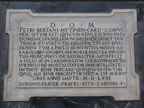Pietro Bertano, Grabmal S. Sabina, Inschrift