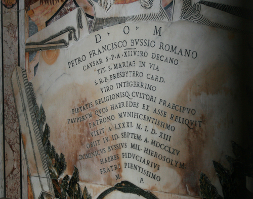 Pietro Francesco Bussi, Grabmal in S. Maria in Trastevere, Inschrift