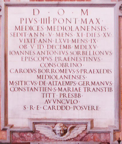 Pius IV., Grabmal S. Maria degli Angeli, Inschrift