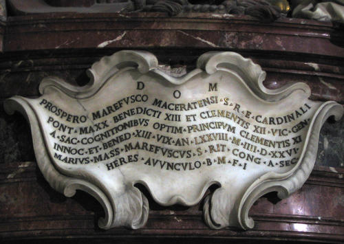 Prospero Marefoschi, Grabmal S. Salvatore in Lauro, Inschrift