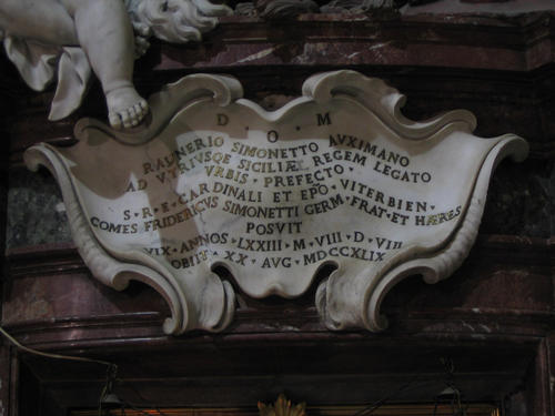 Raniero Simonetti, Grabmal S. Salvatore in Lauro, Inschrift