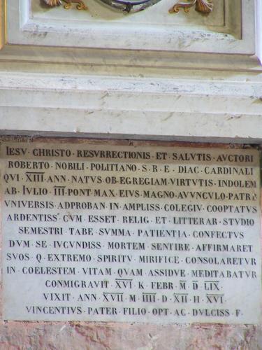 Roberto Nobili, Grabmal S. Pietro in Montorio, Inschrift