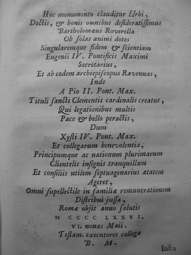 Bartolomeo Roverella, Grabmal S. Clemente, Inschrift (Rondonino)