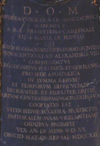 Andrea Santacroce, Grabmal S. Maria in Publiculis, Inschrift