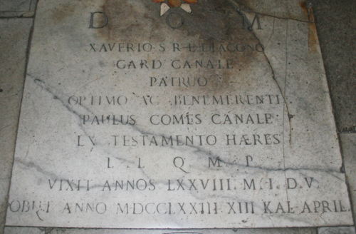 Saverio Canale, Bodenplatte in S. Marcello al Corso, Inschrift