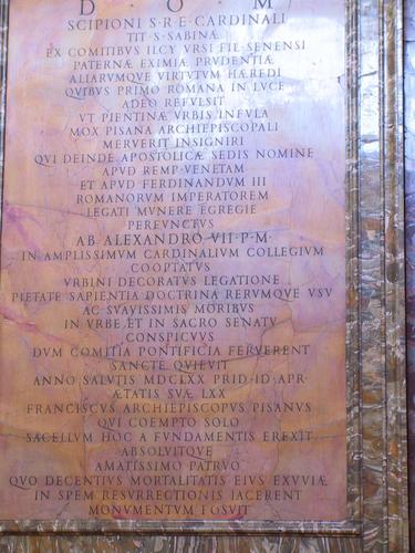 Scipione Pannocchieschi d’Elci, Grabmal S. Sabina, Inschrift