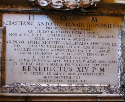 Sebastiano Tanari, Grabmal S. Maria della Vittoria, Inschrift