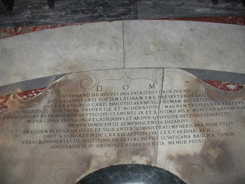 Stefano Agostini, Grabmal S. Maria in Vallicella, Inschrift