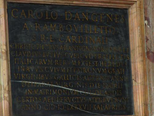 Charles d'Angennes de Rambouillet, Grabmal S. Luigi dei Francesi, Inschrift